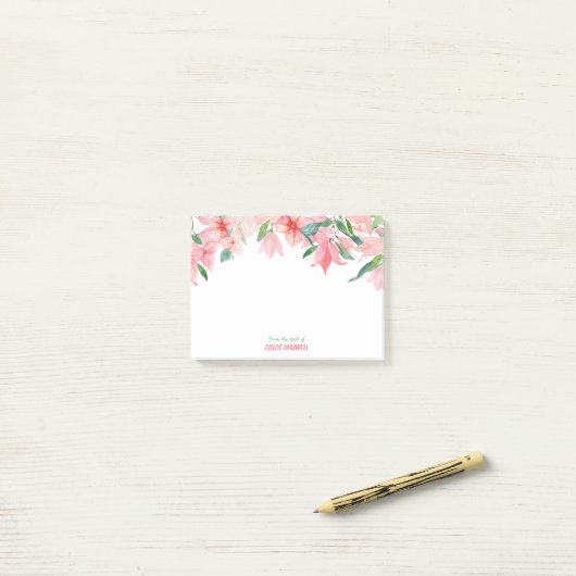 Roze Groene Bloemenrand Post-it® Notes (Op bureau)