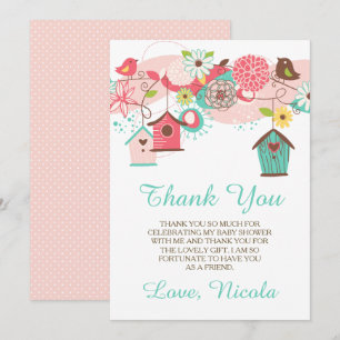 Roze & Groene Bloemige Baby Shower Bedankkaart