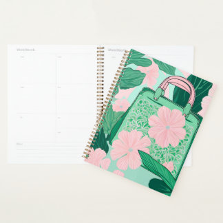 Roze & groene bloemige Trompe L'oeil handtas illus Planner