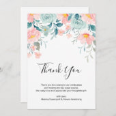 Roze & Groene Bloemrijke Rand Elegante Trouw Bedankkaart (Voorkant / Achterkant)