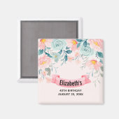 Roze & Groene Bloemrijke Rand Save the Date Magneet (Voorkant / Achterkant)