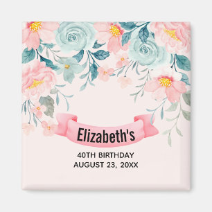 Roze & Groene Bloemrijke Rand Save the Date Magneet