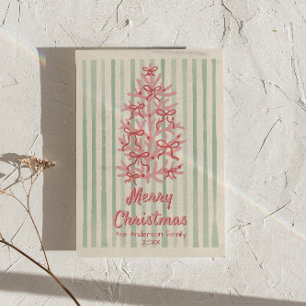  Roze Groene Bogen Boom Kerst Niet-Foto Feestdagenkaart