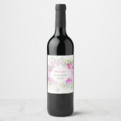 Roze Groene Boheemse Bloemen Wijn Etiket (Voorkant)