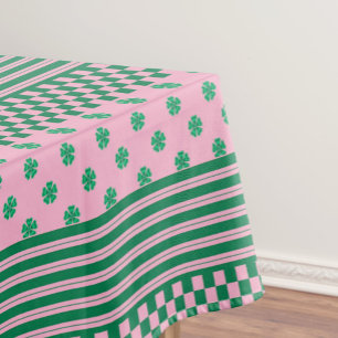 Roze Groene Boho Controleer Bloemen Strepen Patroo Tafelkleed
