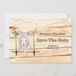 Roze groene Boho herten geweien tribal veren  Bewa Save The Date