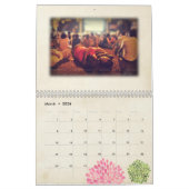 Roze & groene bruiloft gepersonaliseerde foto gast kalender (Mar 2026)