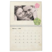 Roze & groene bruiloft gepersonaliseerde foto gast kalender (Feb 2026)