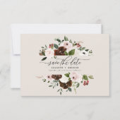 Roze, groene bruine bruine bruine bruinkoolbruilof save the date (Voorkant)