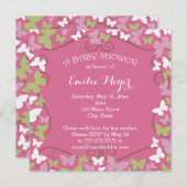 Roze groene Butterflies Baby shower Uitnodiging (Voorkant / Achterkant)