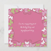 Roze groene Butterflies Baby shower Uitnodiging (Achterkant)