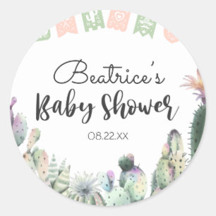 Roze groene Cactus Taco Bout A Baby shower RSVP Ronde Sticker