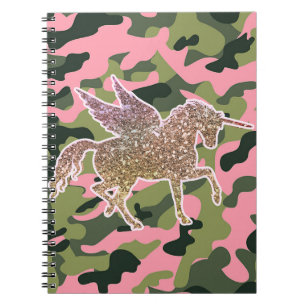 Roze Groene Camo Camouflage & Gouden Glitter Eenho Notitieboek