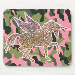 Roze groene Camouflage & Gold Glitter Unicorn Muismat