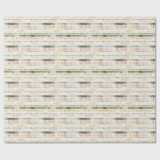 Roze Groene Crème Strepen Verjaardag Cadeaupapier (Vlak)