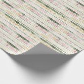 Roze Groene Crème Strepen Verjaardag Cadeaupapier (Hoek)