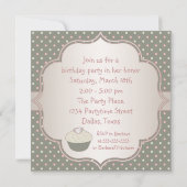 Roze groene cupcake 1e verjaardagsfeestje kaart (Achterkant)