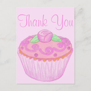 Roze Groene Cupcake Bedankt Briefkaart 2