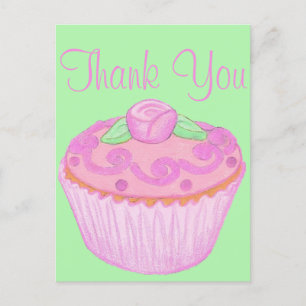 Roze Groene Cupcake Bedankt Briefkaart 3