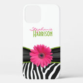 Roze groene Daisy Zebra Print gepersonaliseerd Case-Mate iPhone Case (Achterkant)