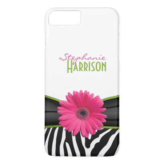 Roze groene Daisy Zebra Print gepersonaliseerd Case-Mate iPhone Case (Achterkant)