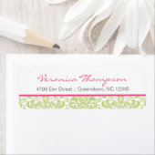 Roze & Groene Damask Adreslabel Etiket (Insitu)