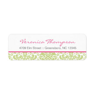 Roze & Groene Damask Adreslabel Etiket