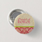 Roze Groene Damask Maid of Honor Button (Voorkant /achterkant)