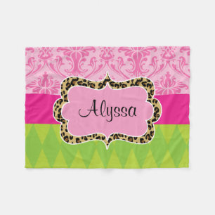 Roze groene Damask speeldepoket Fleece Deken