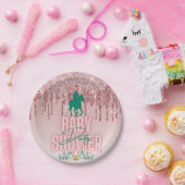 Roze|Groene elegant glitter Drip Derby Baby shower Papieren Bordje (Feest)