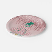 Roze|Groene elegant glitter Drip Derby Baby shower Papieren Bordje (Gekanteld)