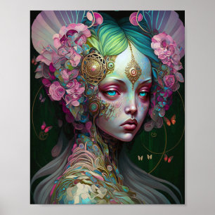 Roze groene Elf Fairy Woman Fantasy Art Poster