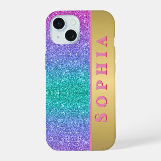 Roze Groene en Blauwe Kleur Glitter Gradient Textu iPhone 15 Hoesje