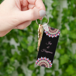 Roze, groene en blauwe ventilator Mandala Sleutelh Sleutelhanger