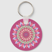 Roze, groene en blauwe ventilator Mandala Sleutelh Sleutelhanger (Voorkant)