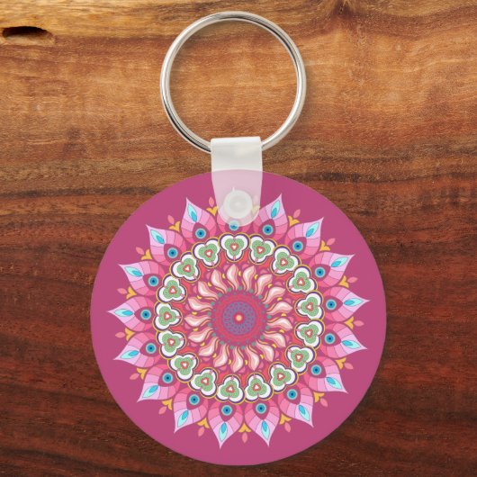 Roze, groene en blauwe ventilator Mandala Sleutelh Sleutelhanger (Achterkant)