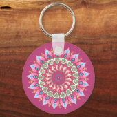 Roze, groene en blauwe ventilator Mandala Sleutelh Sleutelhanger (Voorkant)
