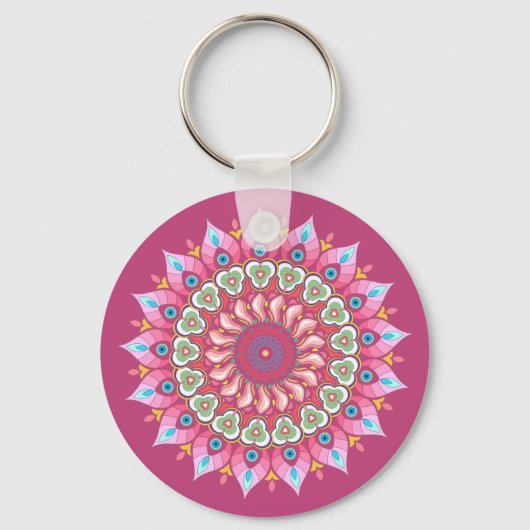 Roze, groene en blauwe ventilator Mandala Sleutelh Sleutelhanger (Achterkant)