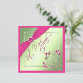 Roze, groene en gele BBT Mitzvah Uitnodiging (Staand voorkant)