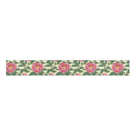 Roze, groene en gele Chinoiserie Bloemen Grosgrain Lint