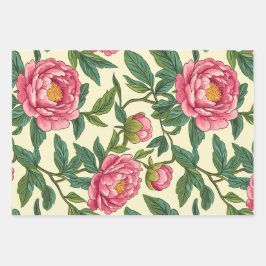 Roze, groene en gele Chinoiserie Bloemen Inpakpapier Vel