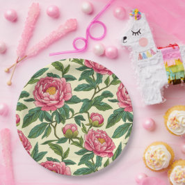 Roze, groene en gele Chinoiserie Bloemen Papieren Bordje