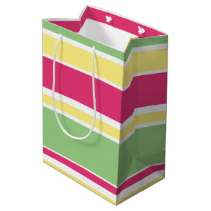 Roze, groene en gele strepen medium cadeauzakje