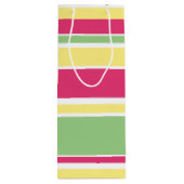 Roze, groene en gele strepen wijn cadeautas (Achterkant)