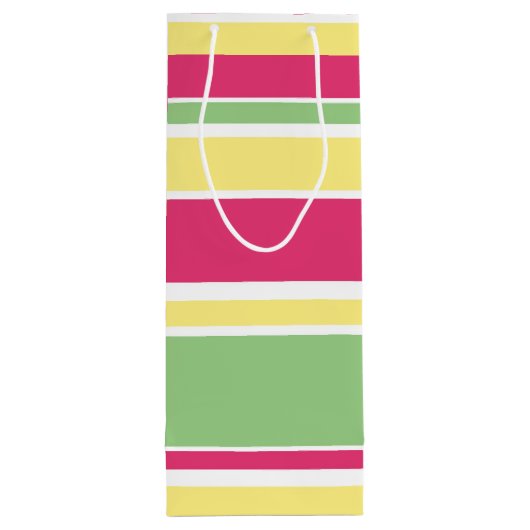 Roze, groene en gele strepen wijn cadeautas (Achterkant)