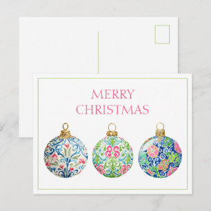 Roze groene en marineblauwe chinoiserie Kerstmis Briefkaart