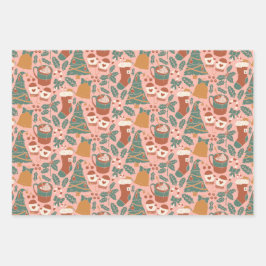 Roze, groene en Oranje feestdag Inpakpapier Vel