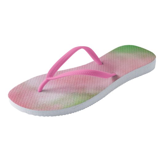 ROZE, GROENE EN WITTE SLIERTEN VAN KLEUR MET ROZE TEENSLIPPERS (Schuin)