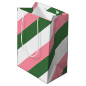 Roze, groene en witte strepen medium cadeauzakje (Achterkant Gekanteld)