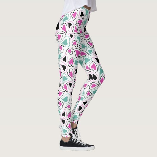 Roze, groene en zwarte moderne harten leggings (Rechts)